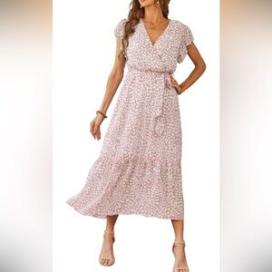 Women’s Summer Floral wraps V Neck Dress medium/ 0196
